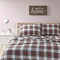 Comfort Spaces Cotton Flannel Breathable Warm Deep Pocket Sheets with Pillow Case Bedding, Queen, Red Plaid Scottish Plaid 4 Piece