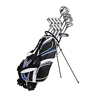 18 Piece Men's Complete Golf Club Package Set With Titanium Driver, #3 & #5 Fairway Woods, #4 Hybrid, 5-SW Irons, Putter, Stand Bag, 4 H/C's - Choose Color & Size