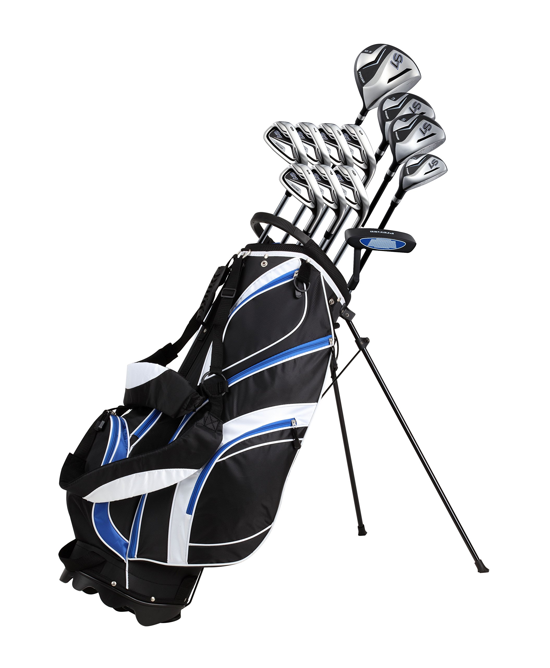Mua 18 Piece Men's Complete Golf Club Package Set With Titanium Driver, #3  & #5 Fairway Woods, #4 Hybrid, 5-SW Irons, Putter, Stand Bag, 4 H/C's -  Choose Color & Size trên