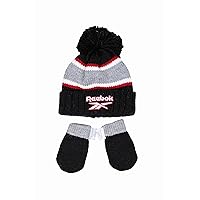 Reebok 2-Piece Baby/Toddler Winter Hat and Mittens Set Warm Knitted Pom Beanie & Gloves Kids Cozy Cold Weather Accessories