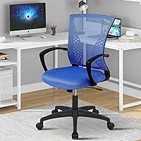 Office Chair Mesh Computer Chair,Ergonomic Desk Chair with Lumbar Support& Armrest,Adjustable Modern Racing Executive Rolling Swivel Chair,Mid Back Task Chair,Comfortable Seat,for Adults,Blue