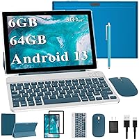 2024 Newest Android 13 Tablets, 2 in 1 Tablet 10 inch, Tablet with Keyboard，6 +64 GB+1TB Expand, 2.4G/5G Wi-Fi 6, BT 5.0,Dual Carema, Games，Google GMS(Green)