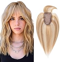 SEGO Hair Toppers for Women Real Human Hair with Thinning Hair, Hair Pieces Clip in Toppers Straight Hair Pieces with Bangs -8 Inch #12/613 Golden Brown Mix Bleach Blonde