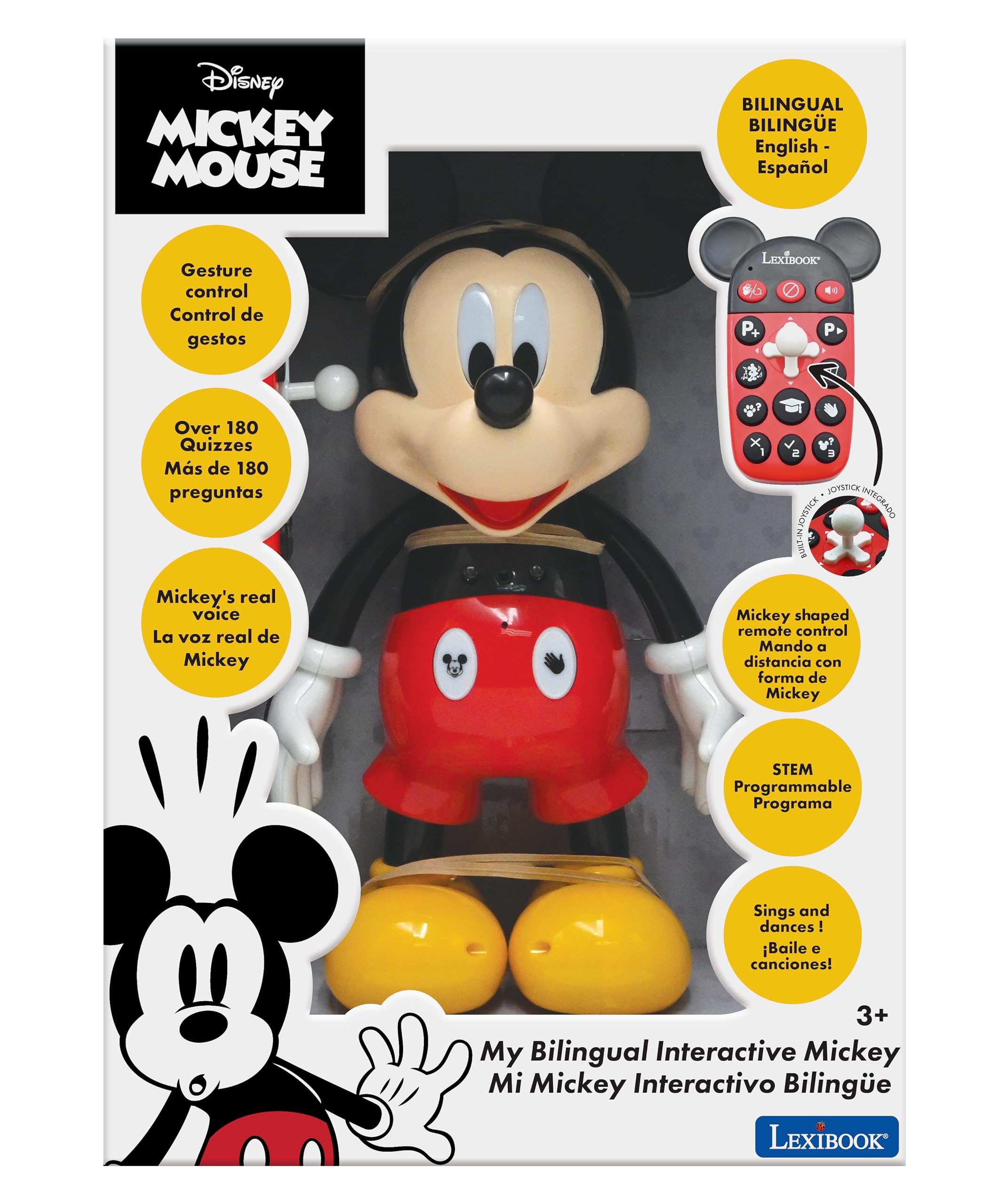 LEXiBOOK - Disney - Bilingual Mickey Robot - English/Spanish, 100 Educational quizzes, Light Effects, Dance, programmable, Articulated, Black/red - MCH01i2
