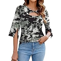 LUYAA Women's 3/4 Sleeve Tops Dressy Casual Summer Cut Out Twist Knot Elegant Blouse Tunics