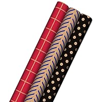 Hallmark All Occasion Reversible Wrapping Paper - Gold & Kraft Stripes, Triangles, Chevron, Polka Dots