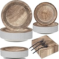 200Pcs Rustic Wooden Tree Party Supplies Paper Plates Napkins Lumberjack Camping Hunting Theme Birthday Party Decorations for Kids Hunting Serves 50