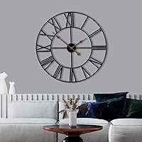 Large Wall Clock for Living Room Decor, (40CM) 16 Inch Wall Clock Decorative, Metal Analog Roman Numeral Wall Clock Modern Wall Clocks - Large Clock Home Decor (Black)