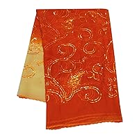 Peegli Vintage Dupatta Embroidered Hijab Orange Women Traditional Shawl Georgette Blend Sequins Indian Stole