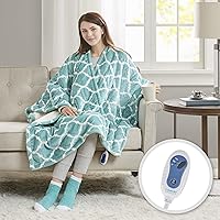 Comfort Spaces Plush to Sherpa Electric Blanket Shawl Shoulder, Neck Wrap with Matching Sock Set Giftable Ultra Soft, Warm, Snuggle Fleece-Reversible Heated Poncho Throw, 50