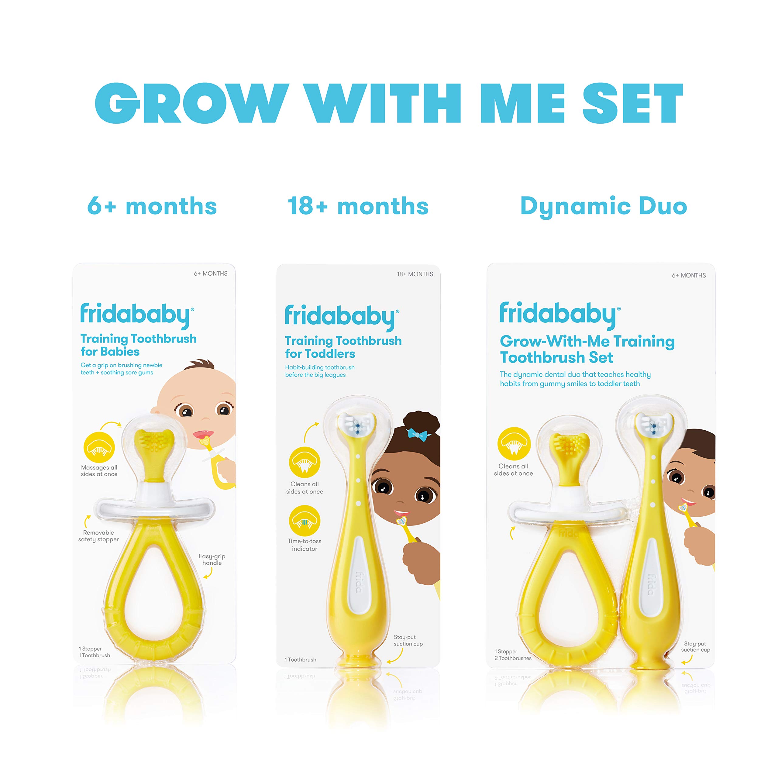 Frida Baby Grow-with-Me Training Toothbrush Set | Infant to Toddler Toothbrush Oral Care for Sensitive Gums