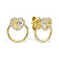 18K Rose Gold Heart Earrings With 0.74 TCW Natural Diamond (Heart Shape, Multicolored, VS-SI2 Clarity) Dainty Earrings, Minimalist Earrings, Earrings For Women, Gift For Her Fine Jewelry For Women