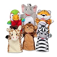 Safari Buddies Hand Puppets, Set of 6 (Elephant, Tiger, Parrot, Giraffe, Monkey, Zebra) - Soft, Plush Animal Hand Puppets For Toddlers And Kids Ages 2+ (Multicolor)