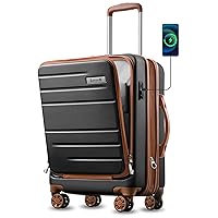 LUGGEX Carry On Luggage Sets 3 Piece, Expandable Polycarbonate Hard Shell Suitcase with Front Pocket and USB Port (Black, 20/Duffle/Toiletry)