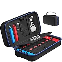 Carrying Case, Fit Joy-Con and AC Adapter, Portable Hard Shell Pouch Carrying Travel Bag for Accessories Holds 20 Gards, Blue
