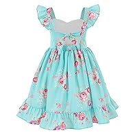 Flofallzique Summer Girls Floral Dress Ruffle Sleeves Tie Back Vintage Toddler Birthday Party Dresses