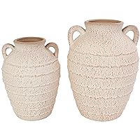Deco 79 Ceramic Decorative Vase Textured Centerpiece Vases with Handles and Terracotta Accents, Set of 2 Flower Vases for Home Decoration 11