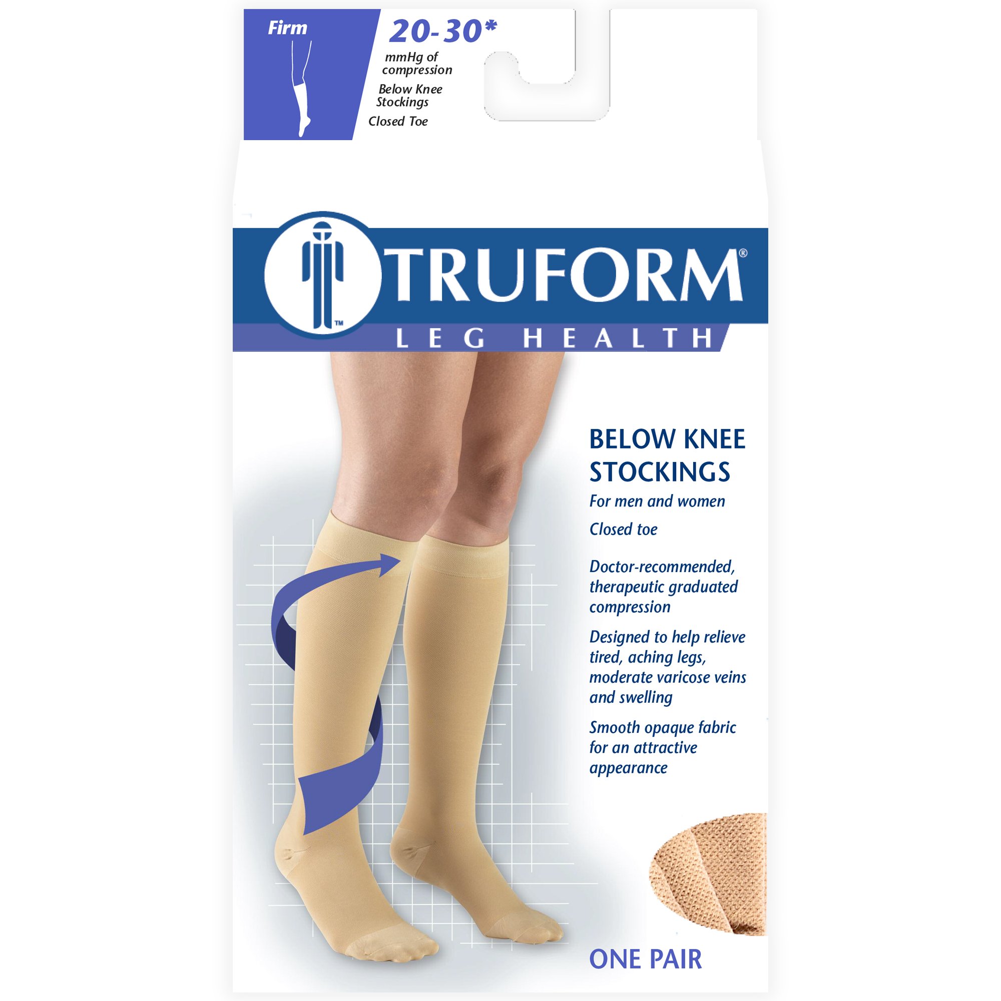 Truform 20-30 mmHg Compression Stockings for Men and Women, Knee High Length, Closed Toe, Beige, Medium