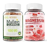 NEVISS Sugar Free 1000mg Mullein Gummies for Lung Cleanse,Respiratory,Digestive Health + 420mg Magnesium Gummies for Muscles Function