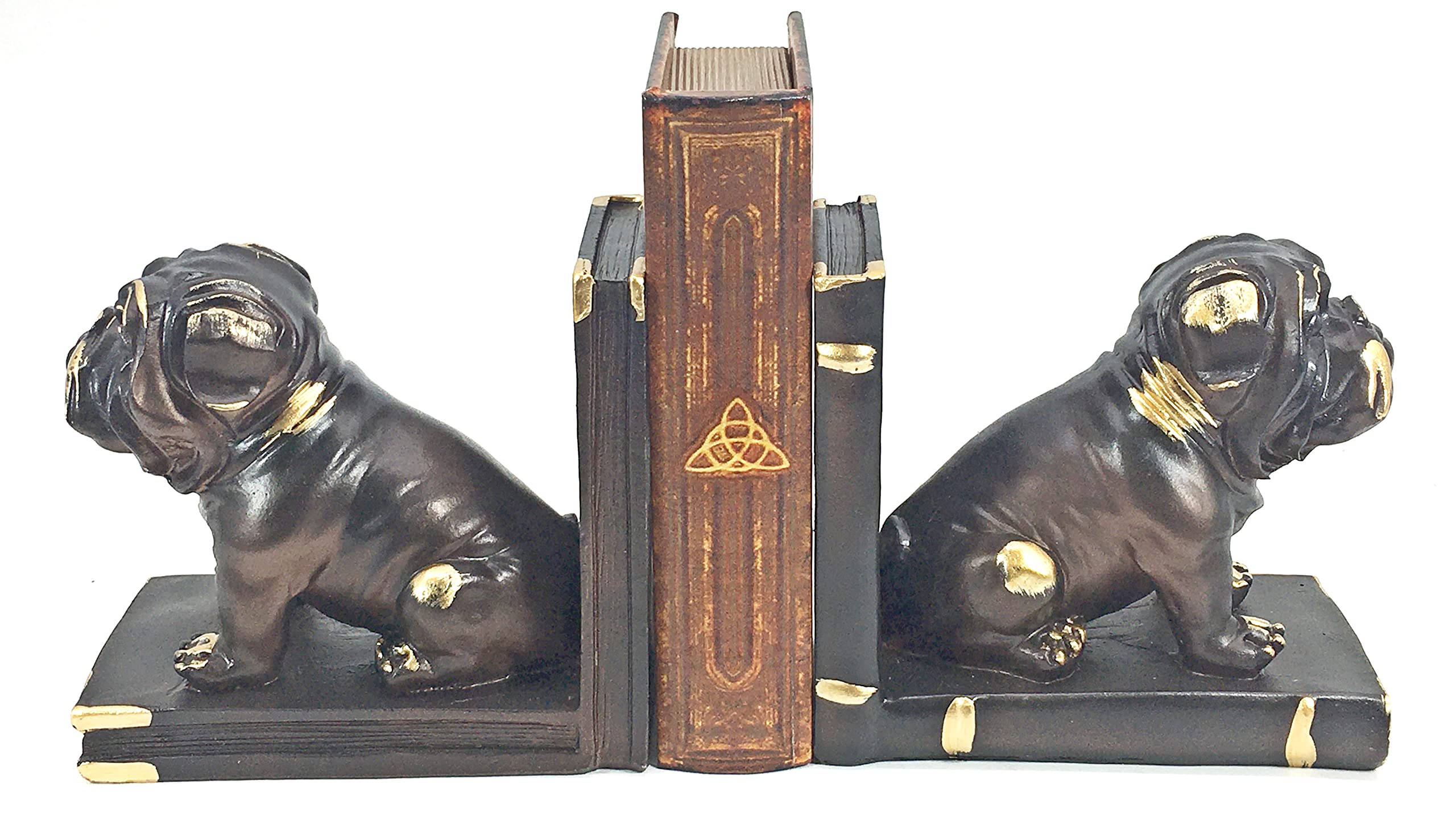 Bellaa Bulldog Bookend Pug Mascot Boston Dog Statues Pet Rustic Unique Book Ends Home Office Books Shelves Stoppers Holder Nonskid Rustic Vintage D...