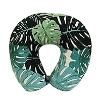 Adult Cozy Soft Microfiber Neck Pillow, Compact, Perfect for Plane or Car Travel, Monstera Leaf