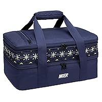 MIER Insulated Double Casserole Carrier Bag for Lasagna Lugger, Potluck Parties, Picnic, Beach, Fits 9 x 13 Inches Baking Dish, Casserole Dish, Expandable, Dark Blue