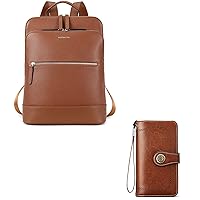 BOSTANTEN Laptop Backpack Purse for Women Genuine Leather Backpack Travel Bag and Womens Wallet Genuine Leather Large Capacity Wristlet Clutch Purse Credit Card Holder with RFID Blocking Brown