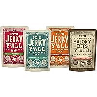 It's Jerky Y'all Plant Based Jerky and Bacon Bits Variety Pack | Beyond Tender Jerky and Crunchy Bacon Vegan Snacks | Non-GMO, Gluten Free, Vegetarian (4 Pack)
