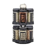 Kamenstein 12 Jar Madison Revolving Countertop Spice Rack with Spices Included, FREE Spice Refills for 5 years, Black Rack with Black Caps