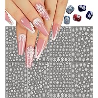 Snowflake Nail Art Stickers Decals - 8 Sheets 3D White Snowflakes Sticker for Nails Art Accessories Xmas Snow Flake Transfer Foil Decal Manicure Snow Winter Self-Adhesive Christmas Nail Decorations