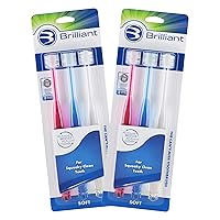 Brilliant Oral Care Adult Toothbrush with Soft Bristles, Round Head, and All-Around Clean for Teeth and Gums, Assorted Colors, 6 Pack