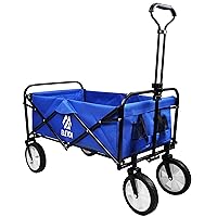 Heavy Duty Steel Frame Collapsible Folding 150 Pound Capacity Outdoor Camping Garden Utility Wagon Yard Cart, Blue