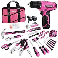ValueMax Home Tool Kit with Drill, 233-Pieces Pink Tool Set with 12V Cordless Lithium-ion Drill, Power Tool Set with Wide Mouth Open Storage Bag, Basic Drill Sets Combo Kit for DIY and Daily Repair