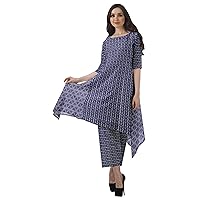 Printed Asymmetric Kurti Pant Set Cotton Women Ethnic Wear Plus Size