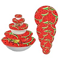 5 Pieces Reusable Bowl Covers Elastic Food Storage Cover Stretch Fabric for Bread Proofing Proofing Bowl Watermelon