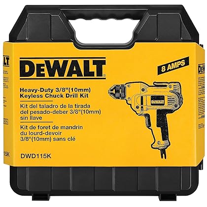 DEWALT Drill, 8.0-Amp, 3/8-Inch, Variable Speed Trigger, Mid-Handle Grip for Comfort, Corded (DWD115K ),Yellow