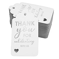 100 Pcs Real Silver Foil Paper Tags Thank You for Celebrating with Us Bridal Shower-Baby Shower-Retirement-Wedding-Birthday Favor Hang Tags
