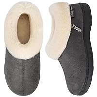 EverFoams Women's Micro Suede Cozy Memory Foam Winter Slippers with Fuzzy Faux Fur Collar and Indoor Outdoor Rubber Sole