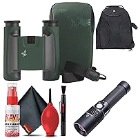 Swarovski 10x25 CL Pocket Mountain Binoculars (Green, Wild Nature Accessory Package) + Padded Backpack + Flashlight + 6Ave Cleaning Kit