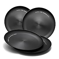 Stainless Steel Plates Metal 18/8 Round Dinner Plates - Set of 4 - Food-Grade Dishwasher Safe 9inch Salad Plates for Camping Kids Dining Outdoor (Black)