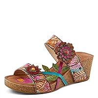 Spring Step L'Artiste Women's MOAI Hand-Painted Floral Asymmetrical Slide Sandals