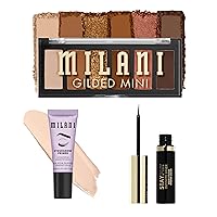 Milani Eyeshadow Primer + Gilded Mini Eyeshadow Palette - Champagne Problems + Stay Put Infinite Eyeliner for Sharp, Precise Lines, Black Bundle