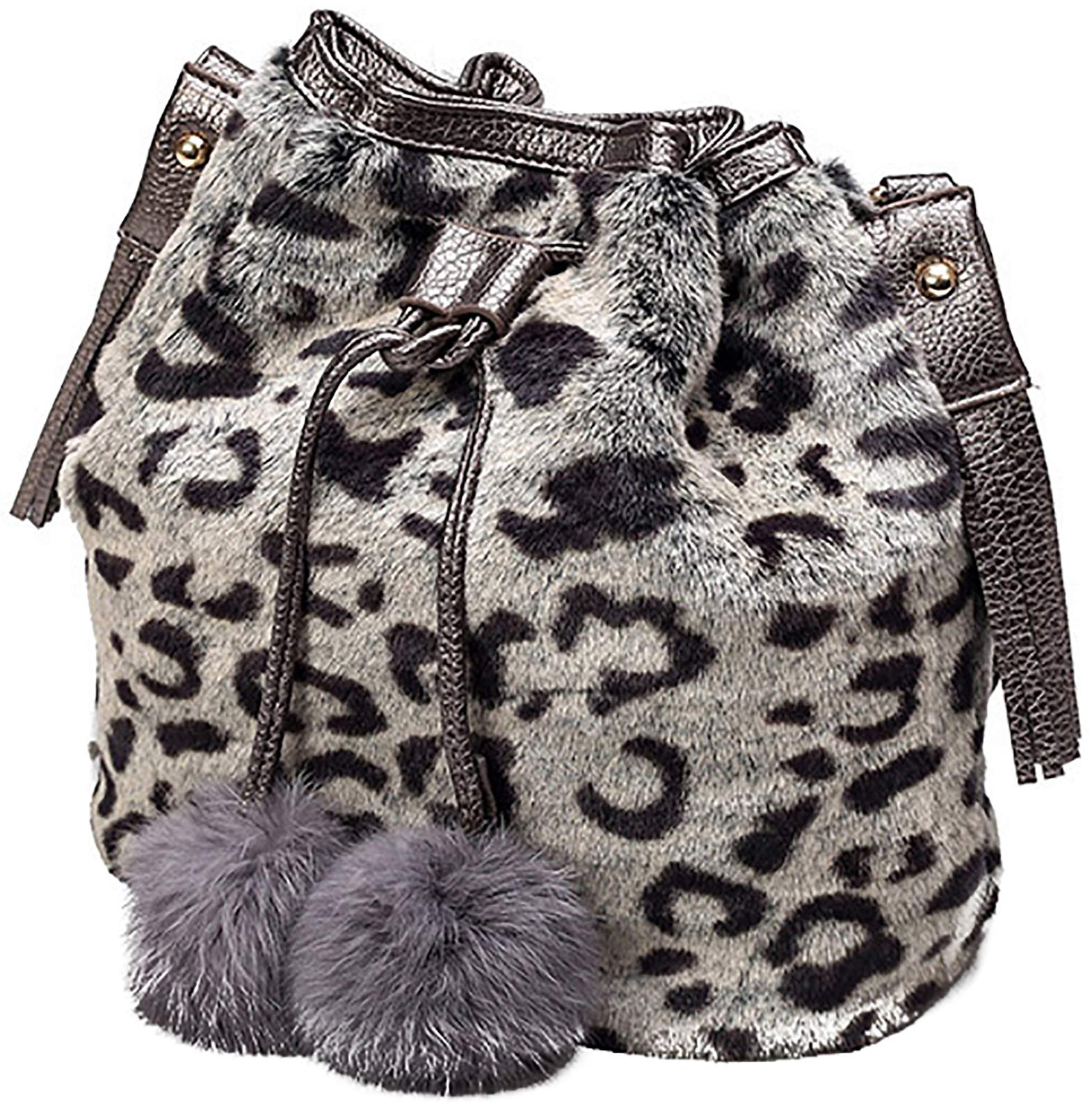 QZUnique Plush Bucket Handbag Faux Fur Drawstring Fluffy Crossbody Bag Handle Shoulder Tote Bag