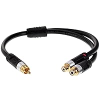 Mediabridge™ Ultra Series RCA Y-Adapter (12 Inches) - 1-Male to 2-Female for Digital Audio or Subwoofer - Dual Shielded with RCA to RCA Gold-Plated Connectors - Black(Part# CYA-1M2F-P)
