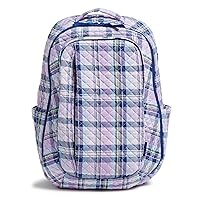 Vera Bradley Women's Cotton Large Travel Backpack Travel Bag, Amethyst Plaid - Recycled Cotton, One Size