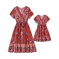 PATPAT Mommy and Me Dresses Matching Outfits Family Matching Polka Dots Flutter-Sleeve Dress for Mother and Daughter