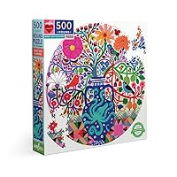 eeBoo: Piece and Love Birds and Flowers 500 Piece Round Adult Jigsaw Puzzle, Puzzle for Adults and Families, Glossy, Sturdy Pieces and Minimal Puzzle Dust
