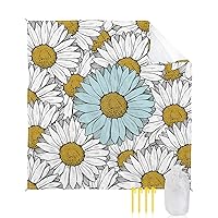 Blue White Flower Beach Blanket Large with Stakes Waterproof Sandproof,Foldable Beach Mat with Corner Pockets for Outdoor Travel Camping Hiking Picnic Essentials,Yellow Chrysanthemum Floral 83