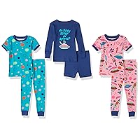 Amazon Essentials Babies, Toddlers, and Girls' Snug-Fit Cotton Pajama Sleepwear Sets (Previously Spotted Zebra), Multipacks