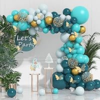 Teal Balloons Garland Arch Kit, 148Pcs Dark Teal Tiffany Blue Turquoise Metallic Gold Balloon with 12Pcs Gold Butterfly Stickers for Birthday Baby Bridal Shower Wedding Party Backdrop Decorations